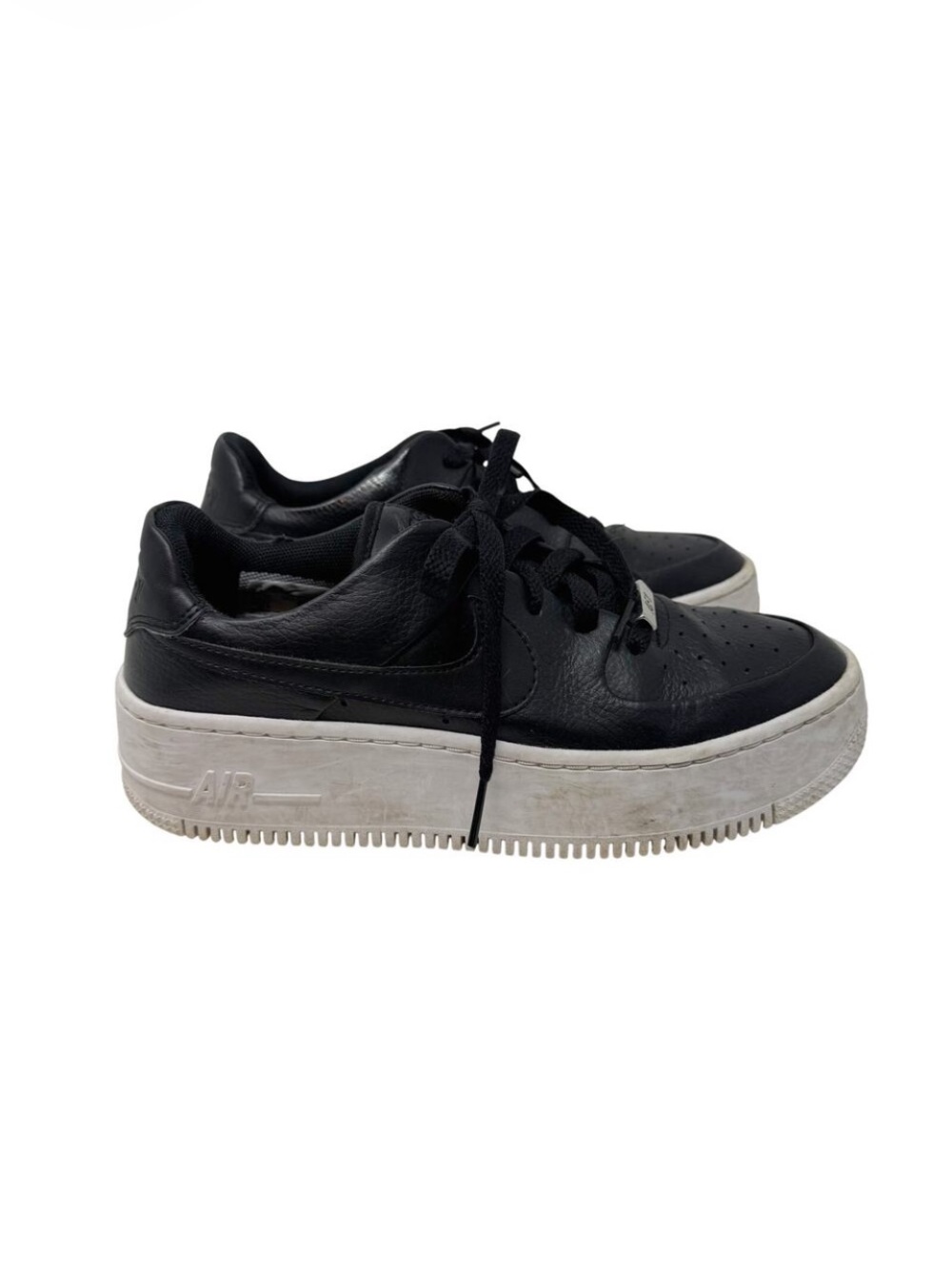 Nike Womens 7.5 Black Air Force 1 Sage Low Top Platform Lace Up Shoes Sneakers